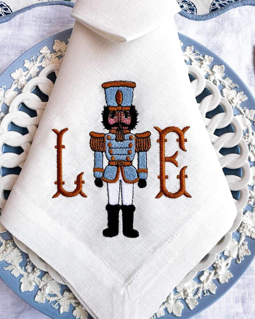 Embroidered Monogrammed Christmas Nutcracker Dinner Napkin (1)