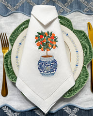 Orange Topiary Tree Embroidered Dinner Napkin (1)