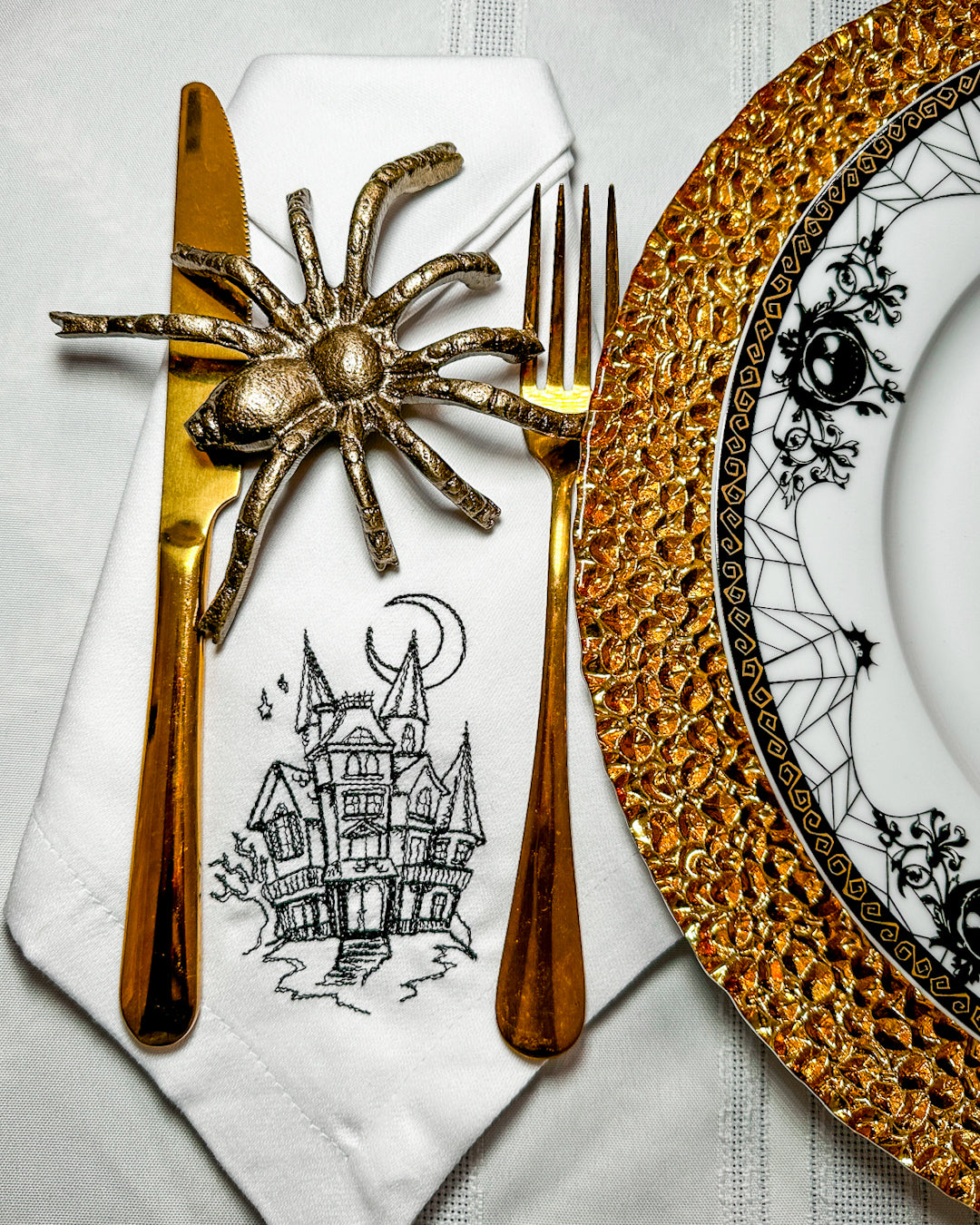 Haunted House Embroidered Dinner Napkin (1)