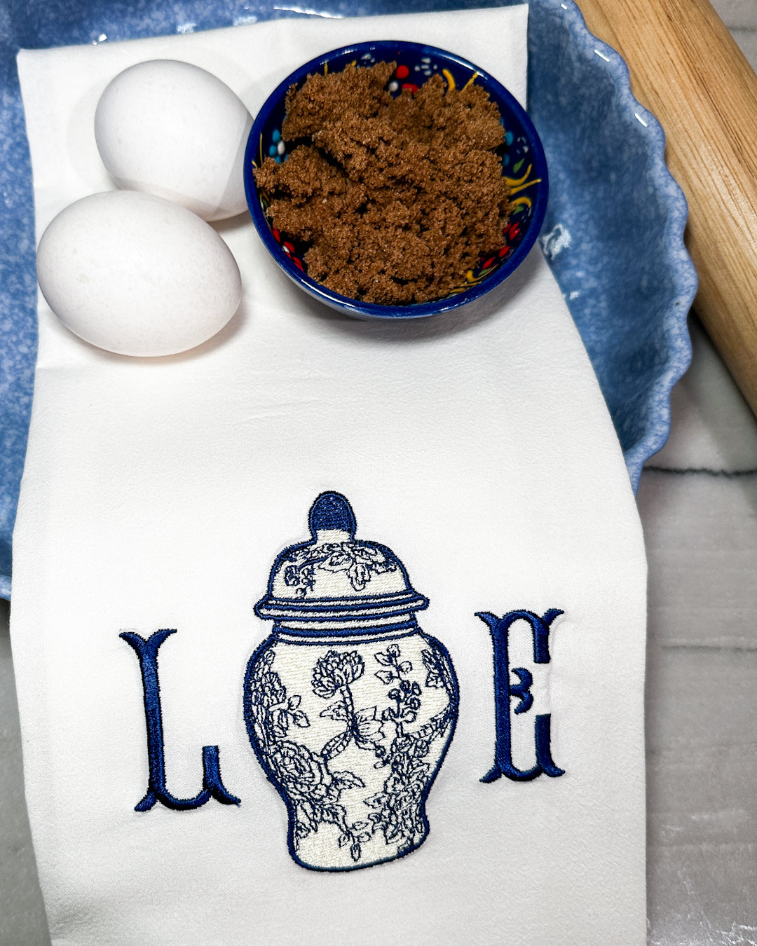 Embroidered Ginger Jar Kitchen Towel