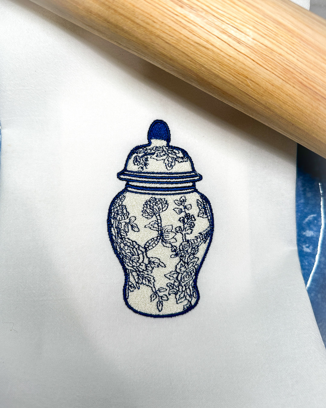 Embroidered Ginger Jar Kitchen Towel