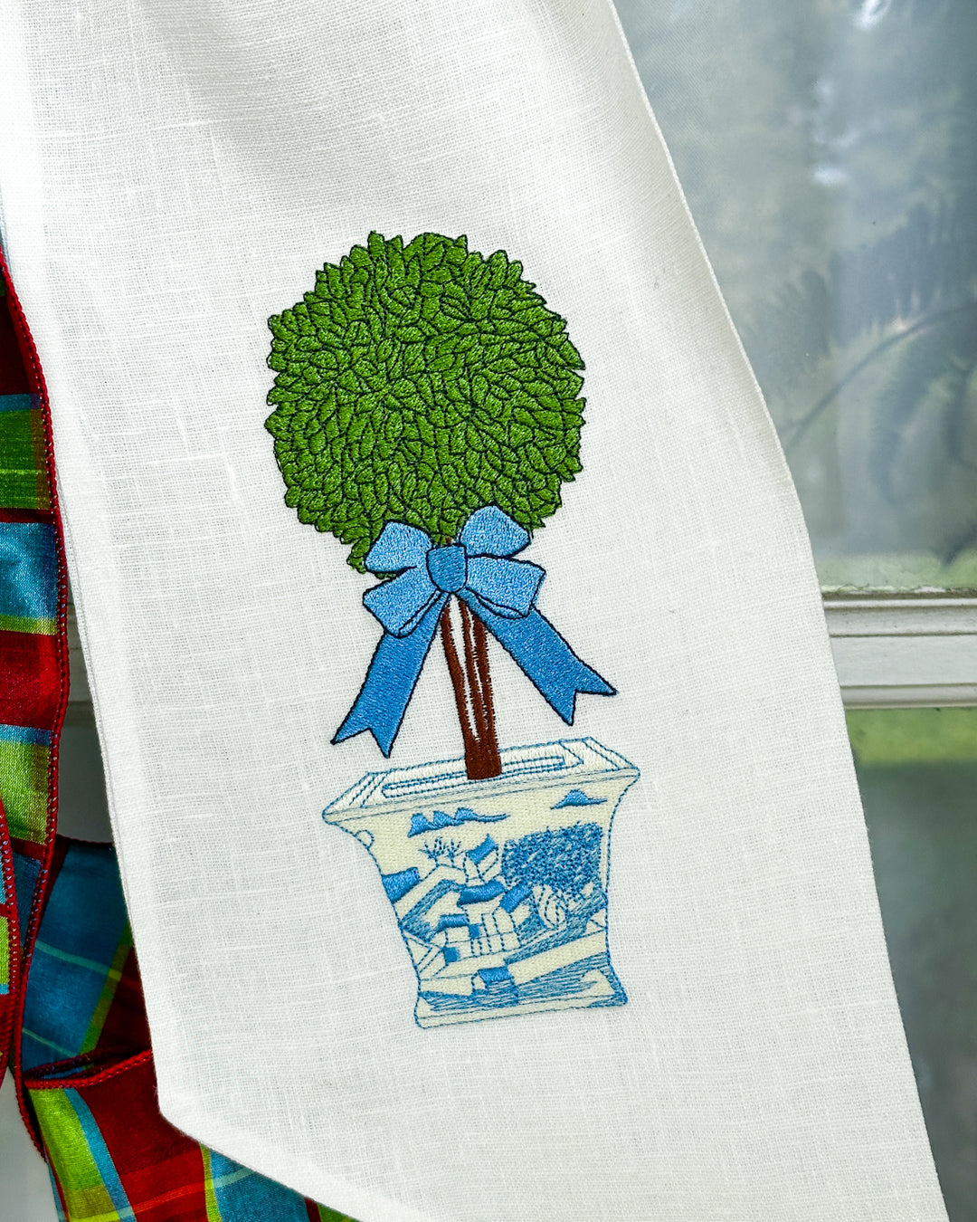 Chinoiserie Topiary Tree Wreath Sash