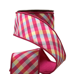 2.5" dupion diagonal plaid, hot pink