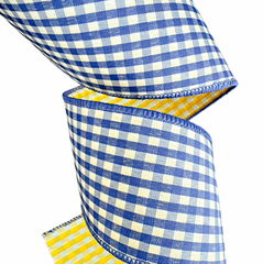 2.5" x 10yds poplin gingham, royal blue golden yellow