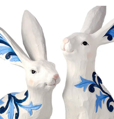 Resin Outdoor/Indoor Blue and White Scroll Bunny Set